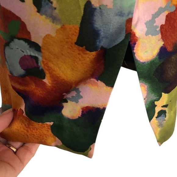 St. John Silk Shift Dress Floral Abstract Color-block Short Sleeve Size 10 - Picture 6 of 13